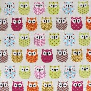 Tissu 100% coton imprimé motif mini hiboux couleur rose multicolore