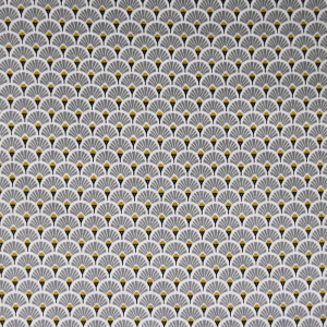 Tissu 100% coton imprimé motif éventails couleurs gris