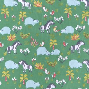 Tissu coton imprimé hipps motifs animaux de jungle idéal pour des rideaux enfants, couleur vert