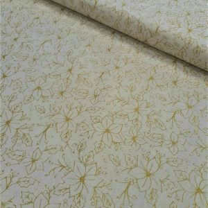 tissu coton imprimé BIO et OEKOTEX motifs NOEL ECRU ET OR