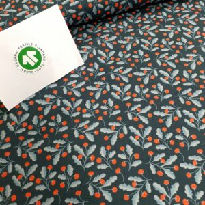 tissu coton imprimé BIO et OEKOTEX motifs FLEURETTES MARINE