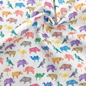 tissu coton oekotex imprimé ORIGAMI FOND BLANC pour coudre vêtements et petites créations Déco DIY