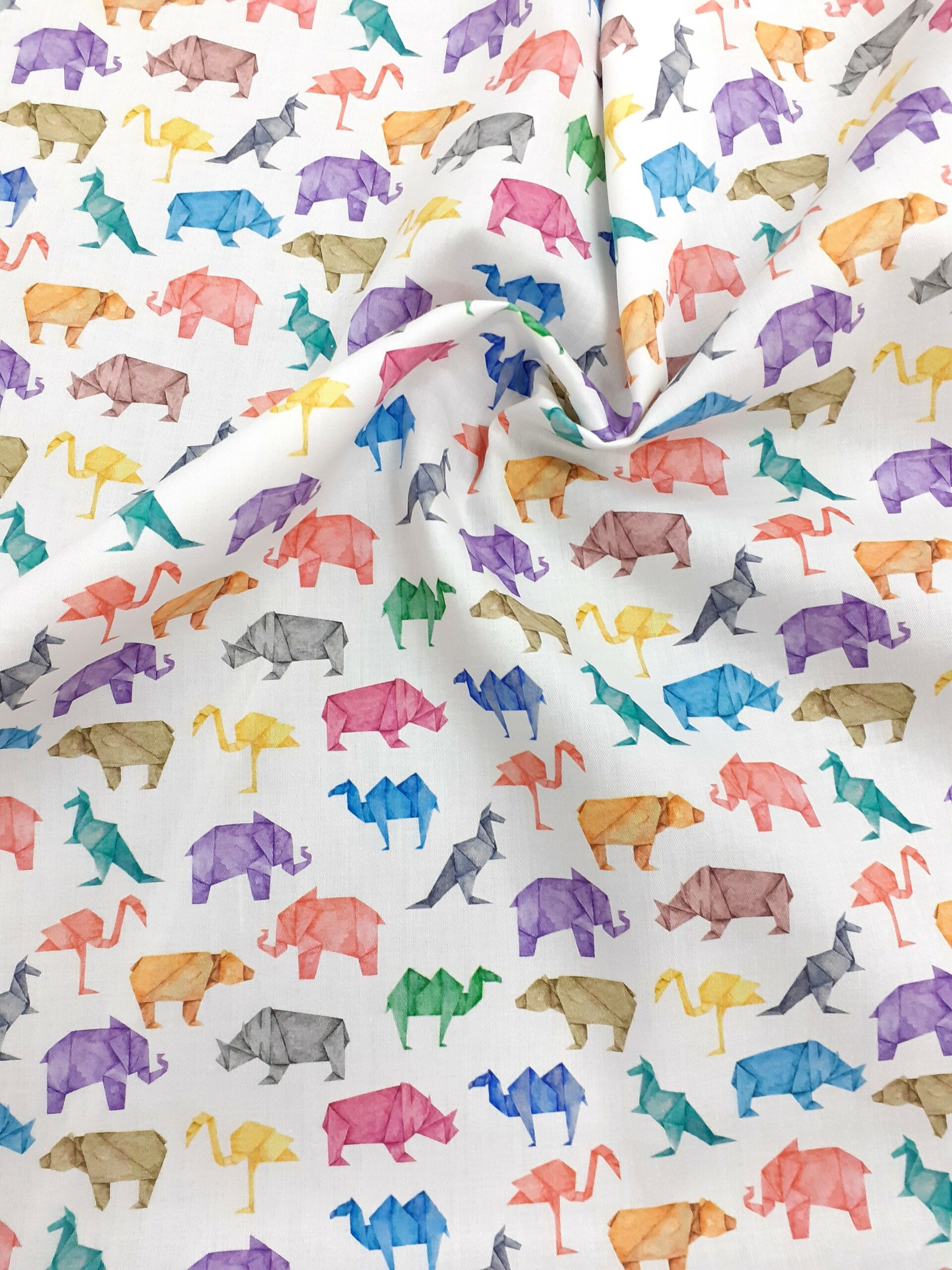 tissu coton oekotex imprimé ORIGAMI FOND BLANC pour coudre vêtements et petites créations Déco DIY