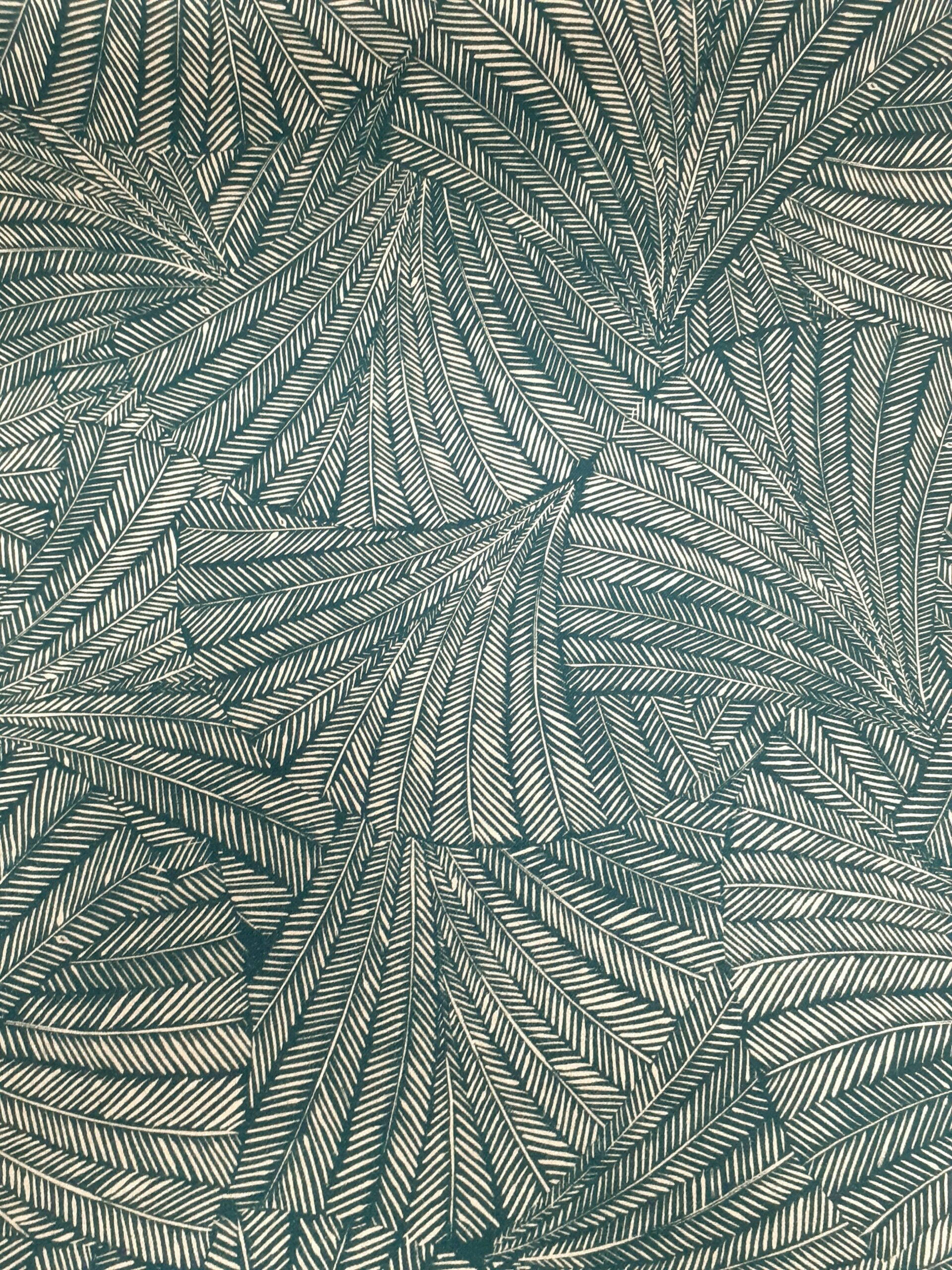 tissus ameublement motifs palmes végétales bleu canard THEVENON KYOTO