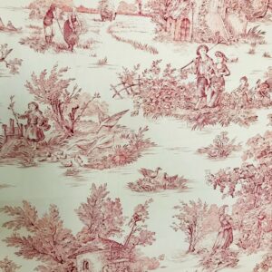 tissu Façon toile de jouy Pastorale Bordeaux fond écru en grande largeur 280cm