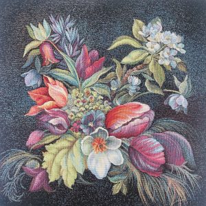 Carrés BOUQUET FOND SOMBRE en tissu jacquard bien épais, parfaits pour coudre vos coussins ou pour toutes vos créations DIY et transformer ces jolis carrés en sacs ou totebags uniques et originaux !