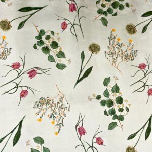 tissu velours HARRIS floral fond col lin/vert très doux