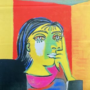 tissu carré 45*45cm en velours motifs visages façon Picasso