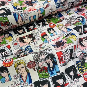 tissu en coton label oekotex , léger et souple avec un joli motif imprimé coloré , pour coudre vêtements et petites créations Déco DIY