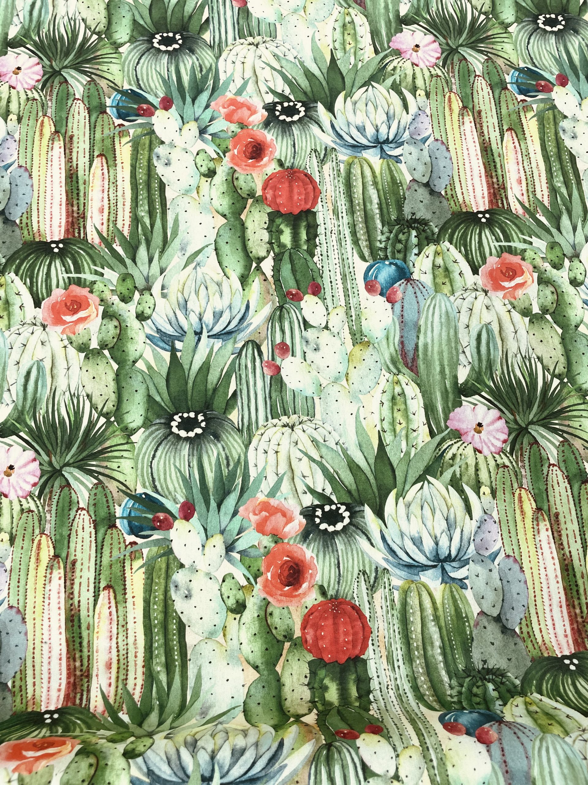 toile extérieure MOTIFS FEUILLAGES ET CACTUS VERTS Spécial Plein Air avec traitement anti taches outdoor