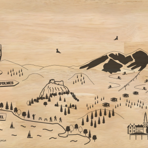 planche apéro Fabrication française en bois d'hévéa , motif Ariège ,Château de Montségur OU Château de Foix