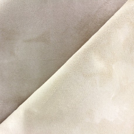 tissu ameublement suedine double face écru/taupe pour rideaux et fauteuils