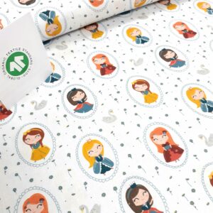 tissu coton imprimé BIO et OEKOTEX motifs PRINCESSES