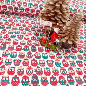 tissu cretonne en coton imprimé garanti Oeko-Tex REF mini hiboux coloris NOEL