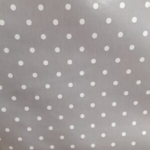 tissu spécial nappage coton enduit PVC motifs POIS fond GRIS Largeur 135cm