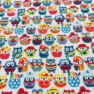 tissu coton imprimé OEKOTEX MINI HIBOUX été multico