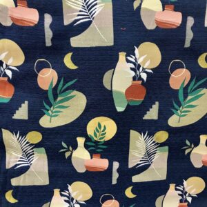 tissu ameublement jacquard fond marine style matisse bouquets stylisés