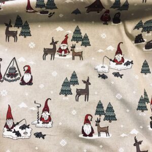 jolis imprimés GNOMES sur une toile aspect lin demi panama