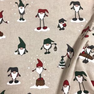 jolis imprimés GNOMES sur une toile aspect lin demi panama