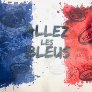 carré en similicuir 45*45cm pour créer sacs ou coussins MOTIF RUGBY ALLEZ LES BLEUS EUIPE DE FRANCE COUPE DU MONDE EN FRANCE
