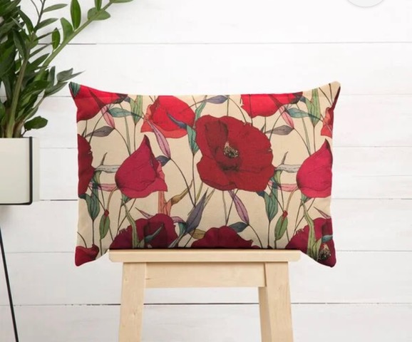 tissu plein air REF Coquelicot Digisun fond SABLE en 160cm de largeur