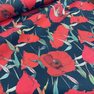 tissu plein air REF Coquelicot Digisun fond Bleu en 160cm de largeur