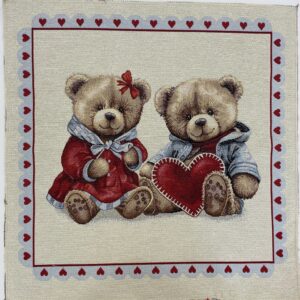 2 nounours rétro - carré de tapisserie 45*45cm motifs de NOEL avec une touche de fil lurex argenté