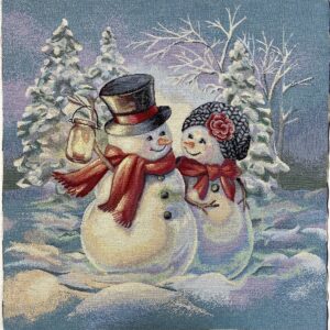 Bonhommes de neige - carré de tapisserie 45*45cm motifs de NOEL avec une touche de fil lurex argenté