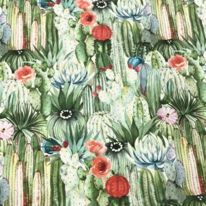 toile extérieure MOTIFS FEUILLAGES ET CACTUS VERTS Spécial Plein Air avec traitement anti taches outdoor