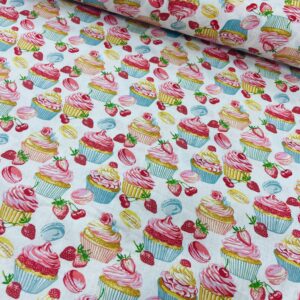 Tissu Coton GATEAUX CUPCAKES / garantie OEKO-TEX en coton tout fin et souple