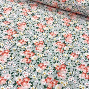 Tissu Coton CHICHI CORAIL / garantie OEKO-TEX en coton tout fin et souple