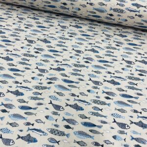 Tissu POISSONS FOND LIN/ garantie OEKO-TEX en coton tout fin et souple
