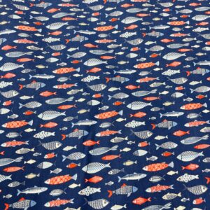 Tissu POISSONS FOND MARINE / garantie OEKO-TEX en coton tout fin et souple
