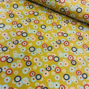 Tissu SOLEIL LEVANT JAUNE / garantie OEKO-TEX en coton tout fin et souple