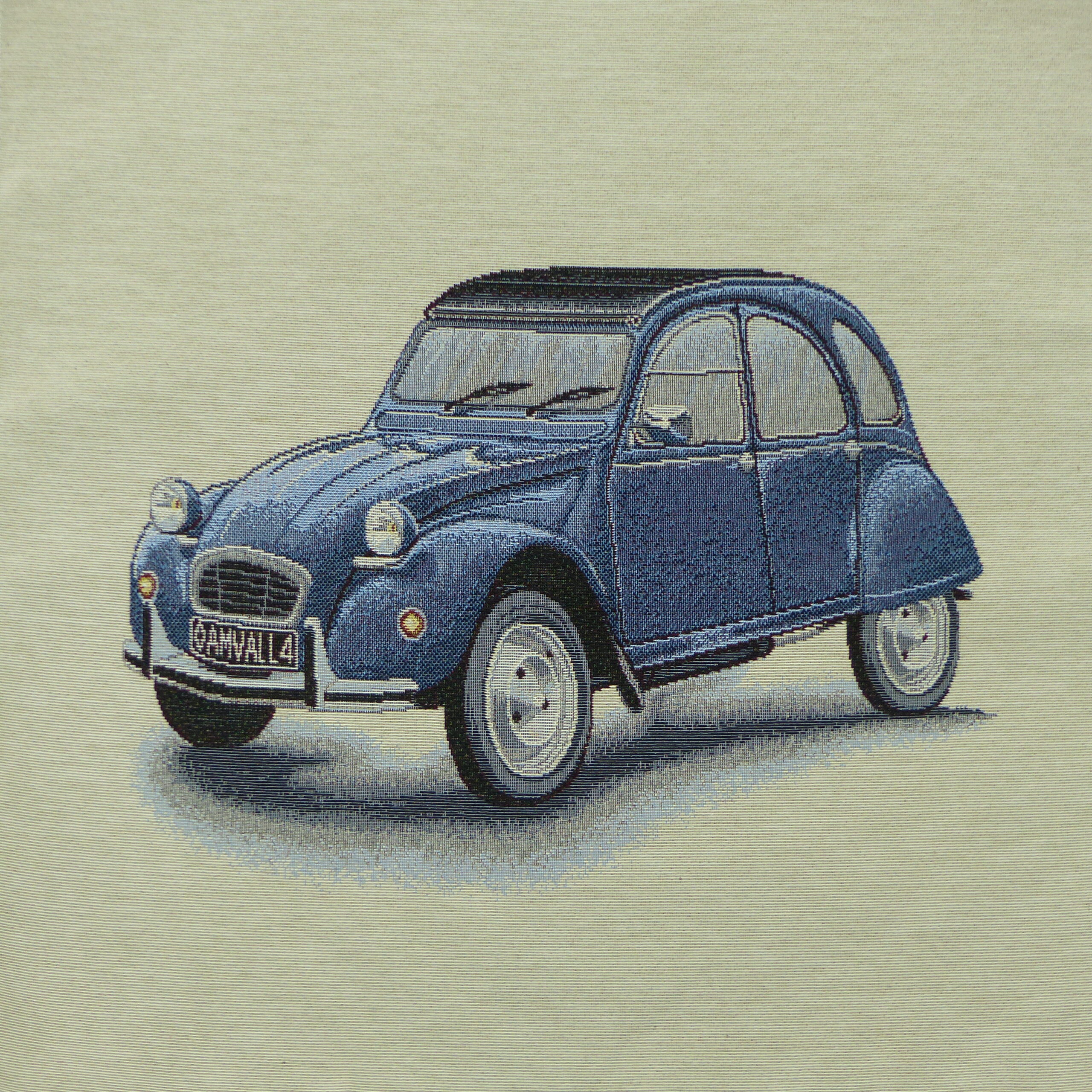 Tissu face de coussin - 2 CV bleue