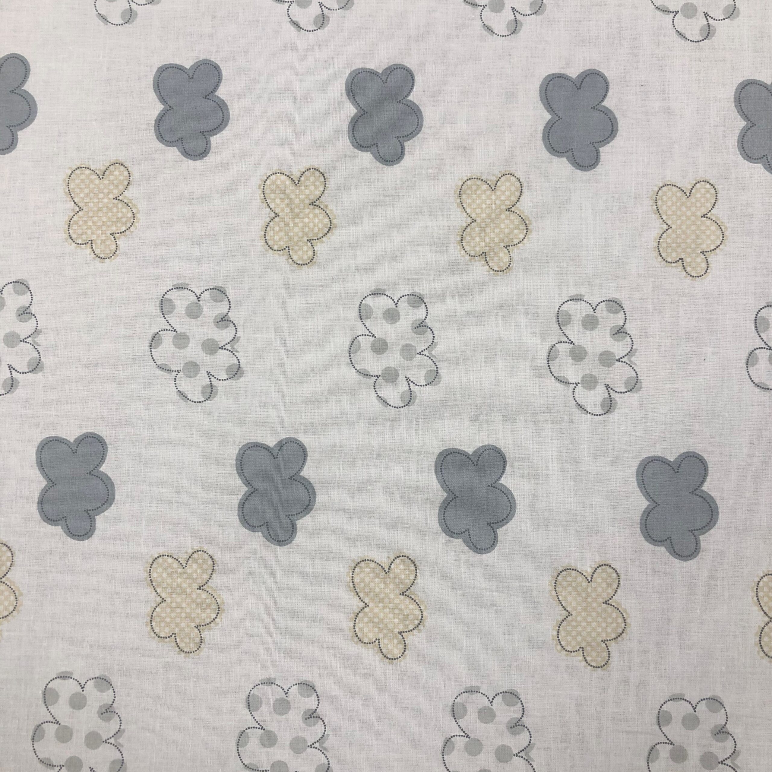 Tissu coton imprimé - Nuages col gris x 10 cm